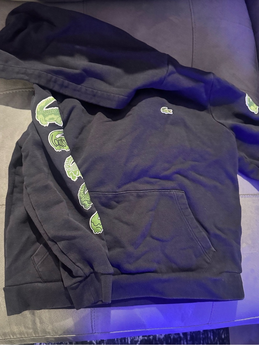Lacoste Black Pullover Hoodie with Green Crocodile Accents